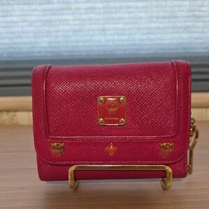MCM Pink Leather Wallet with Gold Accents